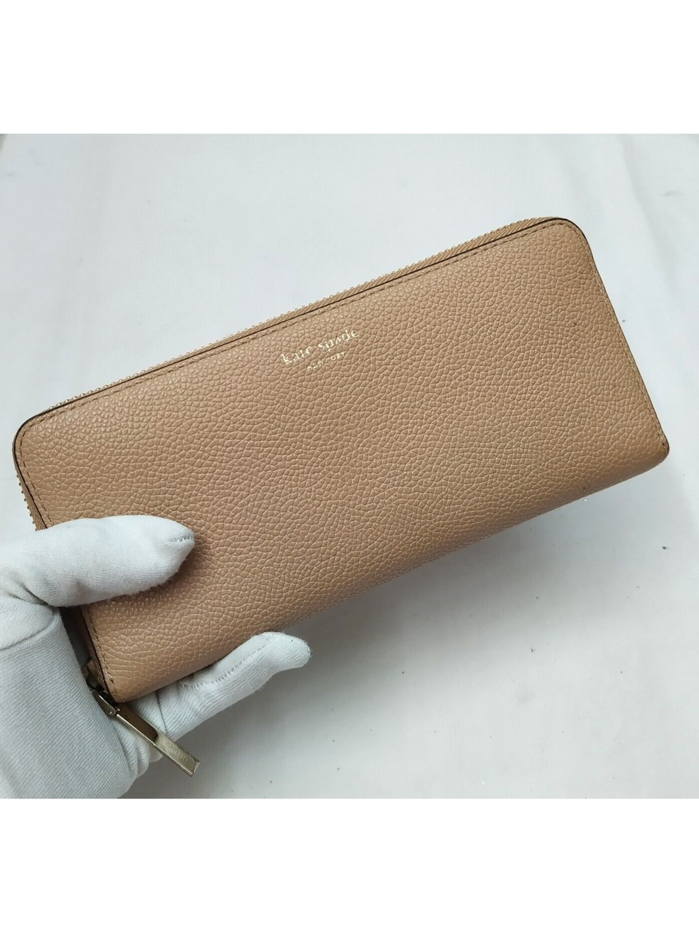 Kate Spade New York Brown Pebbled Leather Zip Around Credit Card Wallet